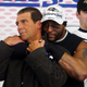 Ray Lewis of the Baltimore Ravens (center) celebrates with owner Steve Bisciotti in the locker room after defeating the New England Patriots in the 2013 AFC Championship game Jan. 20, 2013, in Foxboro, Mass. (Elsa/Getty Images)